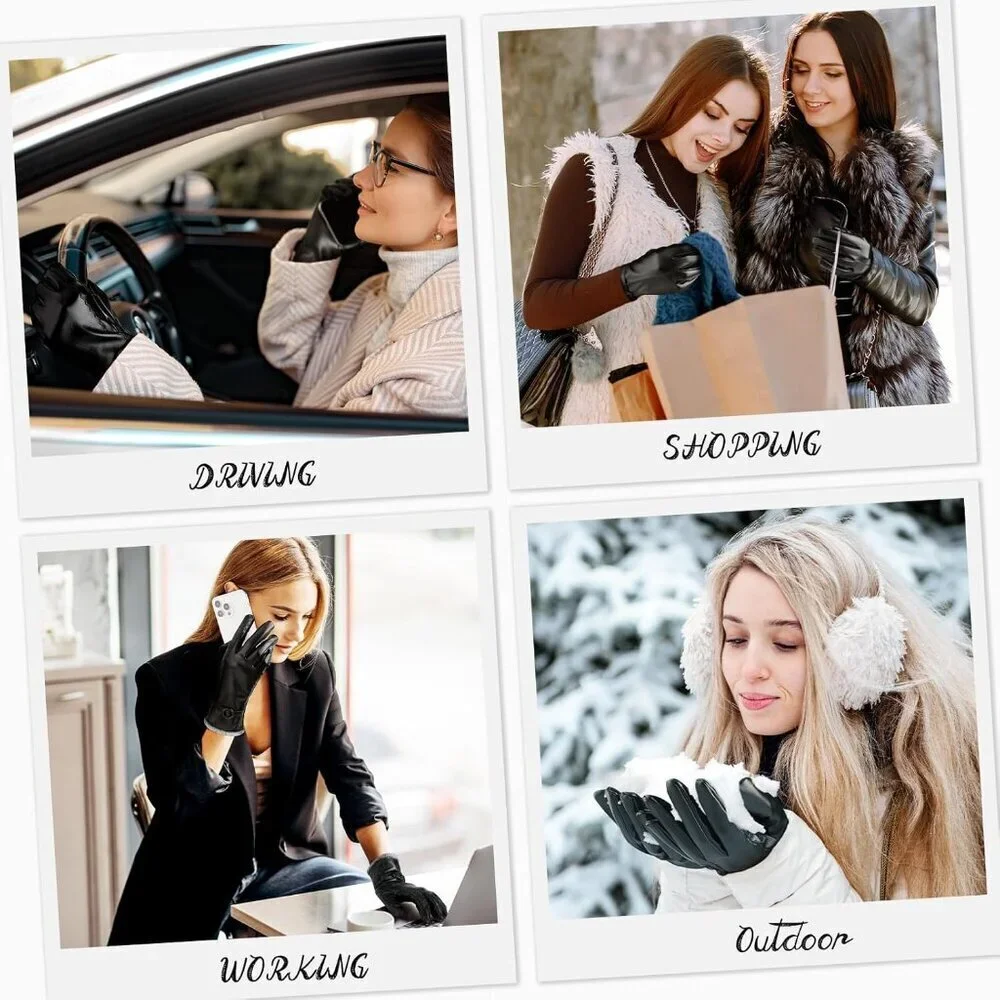Women's black-large Leather Winter Gloves Warm Touchscreen Cold Weather
